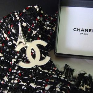 Chanel CC LOGO Brooch eiffel tower WHITE
